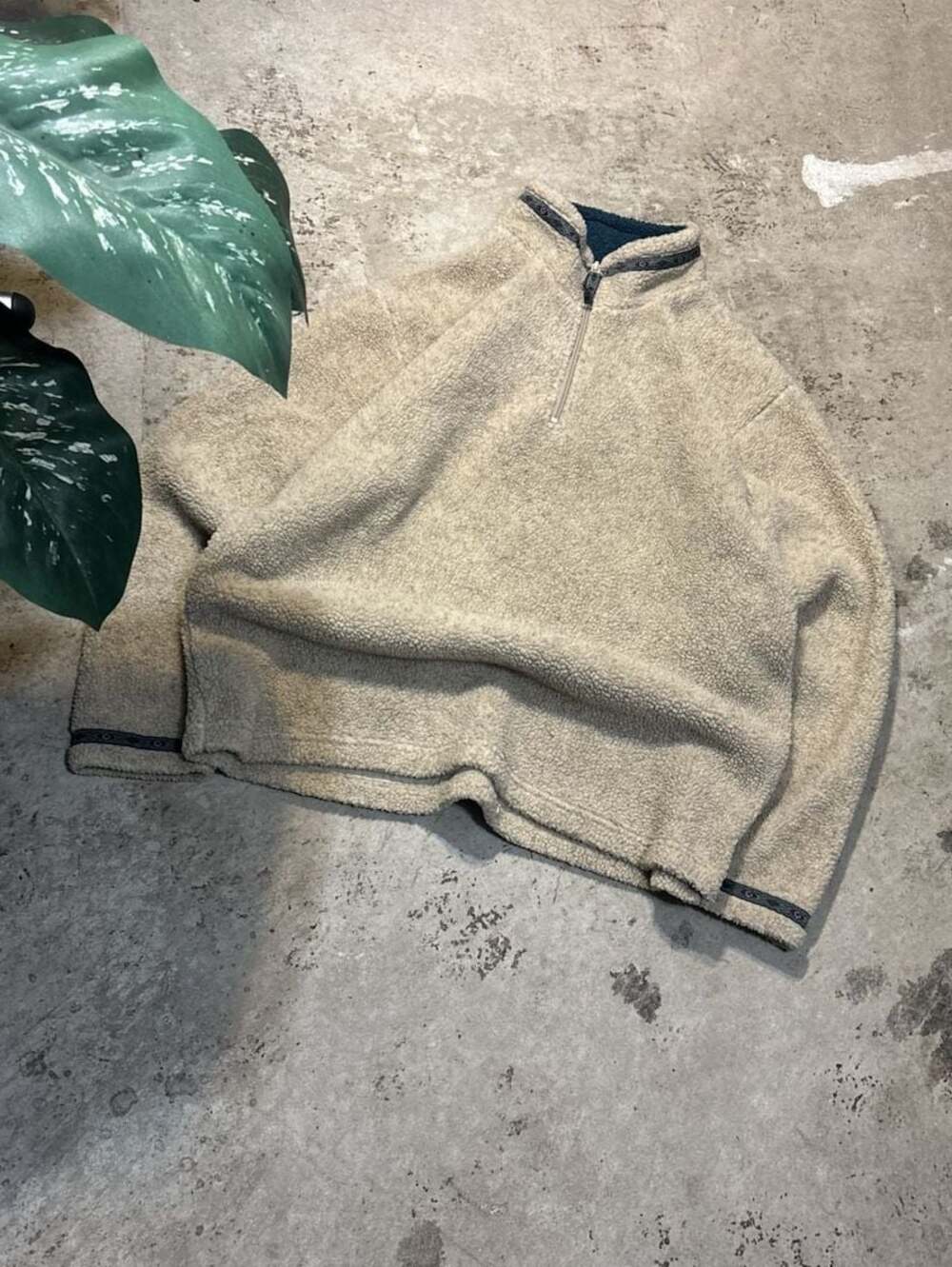 Cabela's Vintage Quarter-Zip Sherpa Fleece Pullover with Geometric Pattern Trim